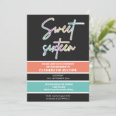 Cooler Spaß Neon Typografie Streifen süß 16 Einladung (Stehend Vorderseite)