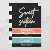 Cooler Spaß Neon Typografie Streifen süß 16 Einladung (Vorne/Hinten)