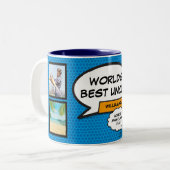 Cooler Spaß Onkel Modernes Comic Buch Blaues Foto Zweifarbige Tasse (Vorderseite Links)