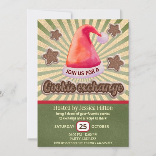 Cooler Spaß Retro Weihnachtsmannmütze Cookie Austa Einladung (Vorderseite)