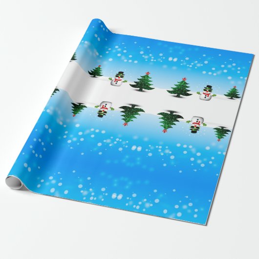 Cooler Spaß Snowman Funkelnd Weihnachtsbaumen blau Geschenkpapier (Ungerollt)