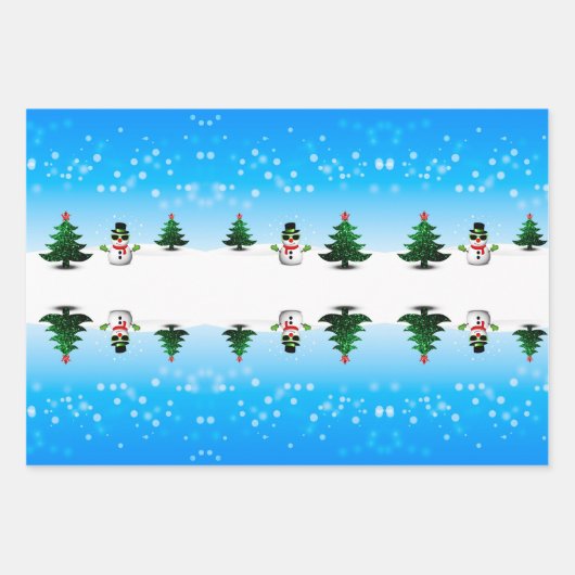 Cooler Spaß Snowman Funkelnd Weihnachtsbaumen blau Geschenkpapier Set (Vorderseite 3)