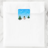 Cooler Spaß Snowman Funkelnd Weihnachtsbaumen blau Quadratischer Aufkleber (Tasche)