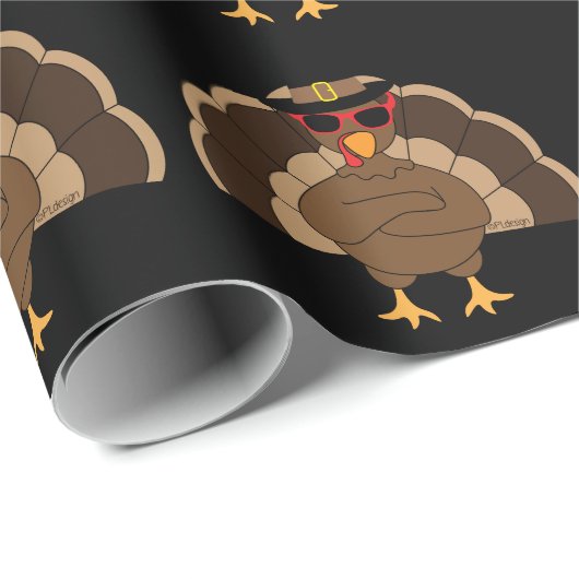 Cooler Spaß Türkei Erntedank Muster auf schwarz Geschenkpapier (Rolleneckpunkt)