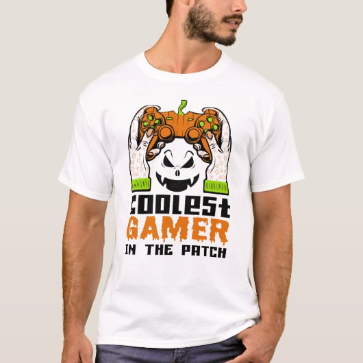 Cooler Spieler im Patch Halloween-Geschenk T-Shirt (Vorderseite)