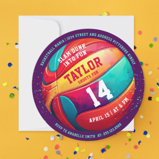 Cooler Sportslam Dunk Lila Basketball Einladung