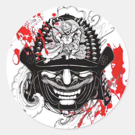 Cooler Spritzer Samurai-Demon-Helm Tattoo Runder Aufkleber (Vorderseite)