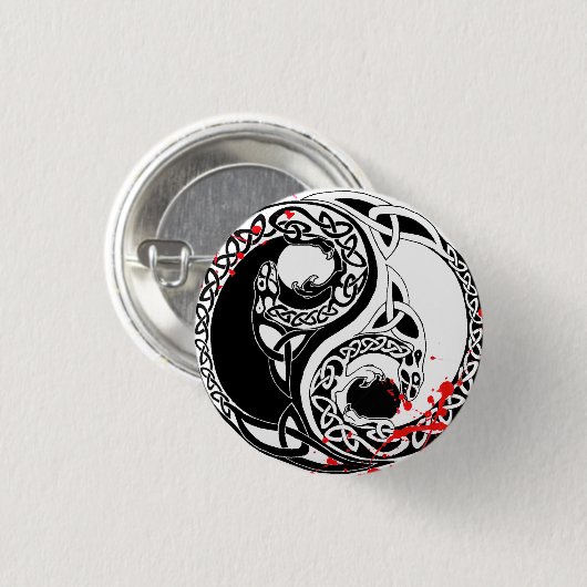 Cooler Spritzer Yin Yang Dragons Tattoo Art Button (Vorne & Hinten)
