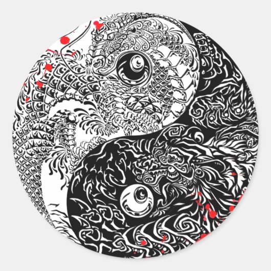 Cooler Spritzer Yin Yang Dragons Tattoo Art Runder Aufkleber (Vorderseite)