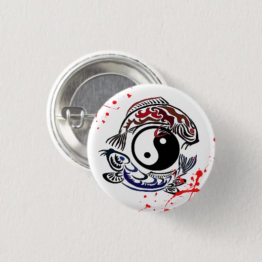 Cooler Spritzer Yin Yang Koi Fisches Tätowierungen Button (Vorne & Hinten)