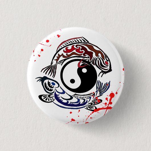 Cooler Spritzer Yin Yang Koi Fisches Tätowierungen Button (Vorderseite)