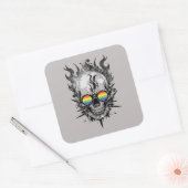 Cooler Stachelschädel Flamme Regenbogenkleber Quadratischer Aufkleber (Umschlag)
