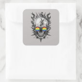 Cooler Stachelschädel Flamme Regenbogenkleber Quadratischer Aufkleber (Tasche)