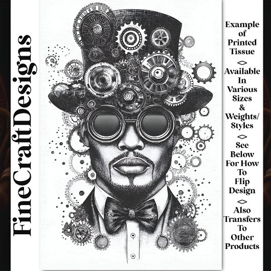 Cooler Steampunk Man Black & White AC8 Decoupage Seidenpapier