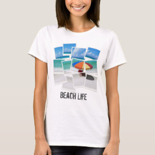 Cooler Strand-Lebens-Schirm-Foto-Rahmen-Collage T-Shirt