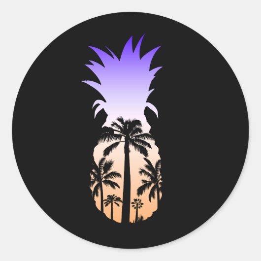 Cooler Strand von Ananas, Sonnenuntergang Palm Tre Runder Aufkleber (Vorderseite)