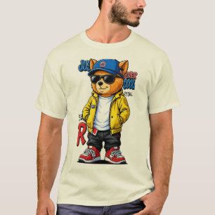 Cooler Streetwear-Bären-Maskottchen-Cartoon Urba T-Shirt