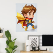 Cooler Superhelden-Comic-Junge AI-Kunst Poster (Heimbüro)
