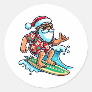 Cooler surfen Santa Weihnachten im Juli Sommerstra Runder Aufkleber