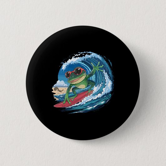 Cooler Surfing Frosch mit Sonnenbrille und Wellen Button (Vorderseite)