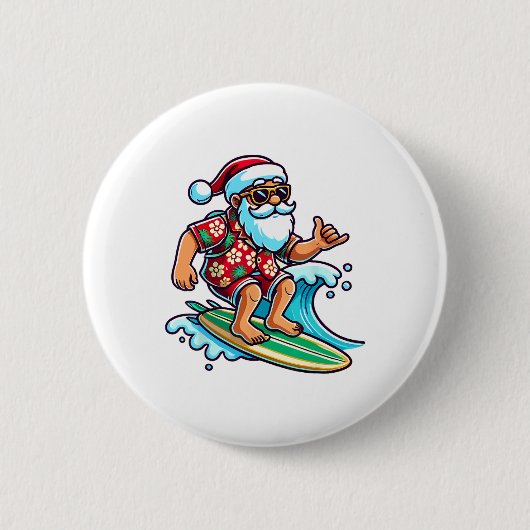Cooler surftender Weihnachtsmann Christmas im Juli Button (Vorderseite)