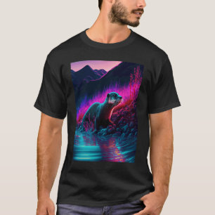 Cooler Synthwave-Seehund umherwandernder Otter 1 T-Shirt
