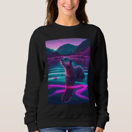 Cooler Synthwave-Seehund umherwandernder Otter 2 Sweatshirt (Vorderseite)