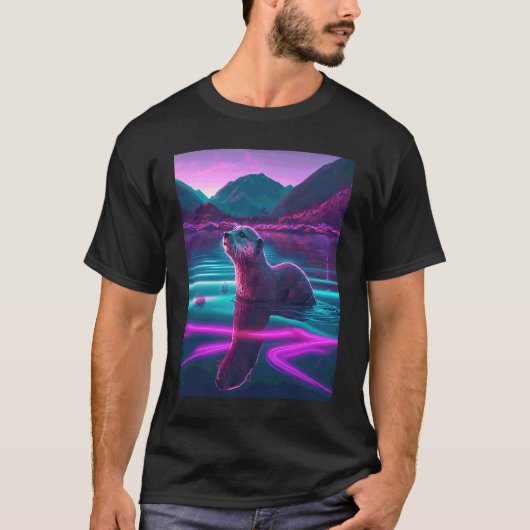 Cooler Synthwave-Seehund umherwandernder Otter  2 T-Shirt (Vorderseite)