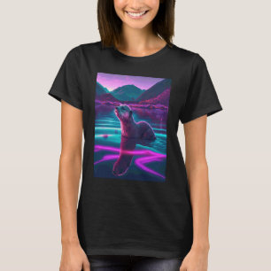 Cooler Synthwave-Seehund umherwandernder Otter 2 T-Shirt