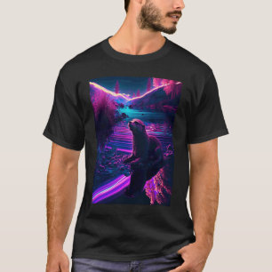 Cooler Synthwave-Seehund umherwandernder Otter T-Shirt