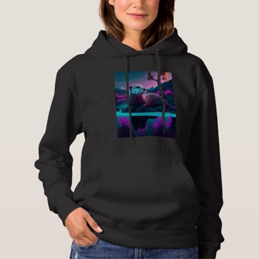 Cooler Synthwave-Seehund Wandernder Otter 3 Hoodie (Vorderseite)