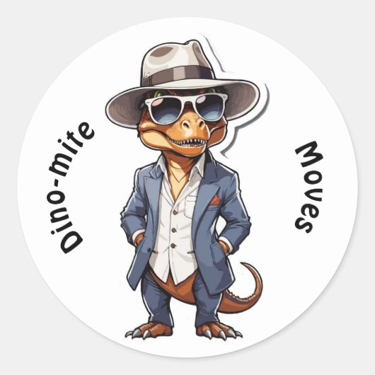 Cooler T-Rex-Cartoon in einem Anzug mit Hat Runder Aufkleber (Vorderseite)