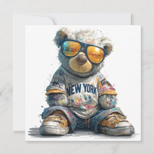 Cooler Teddy Bär in Sonnenbrille und ein New Yorke Karte