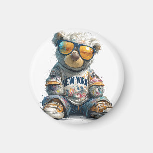 Cooler Teddy Bär in Sonnenbrille und ein New Yorke Magnet