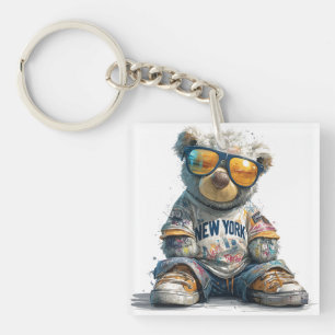Cooler Teddy Bär in Sonnenbrille und ein New Yorke Schlüsselanhänger