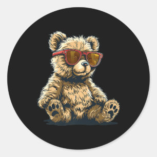 Cooler Teddybär mit Kindergarnitur und G Runder Aufkleber
