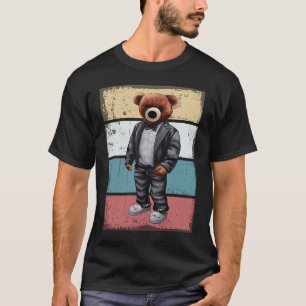 Cooler Teddybär mit Retro-Hintergrund T-Shirt