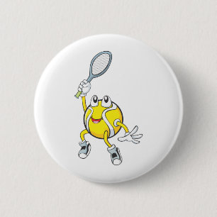 Cooler Tennis-Ball, der Schläger hält Button