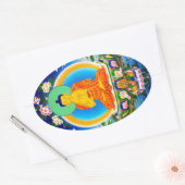 Cooler tibetischer Thangka Prabhutaratna Buddha Ovaler Aufkleber (Umschlag)