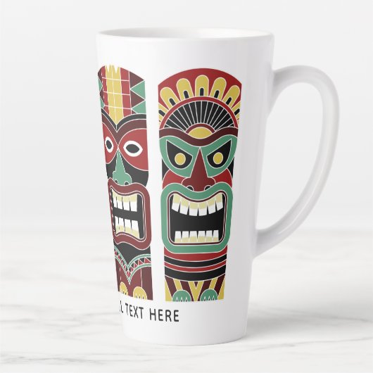 Cooler Tiki Totems benutzerdefinierter Text Latte Milchtasse (Rechts)