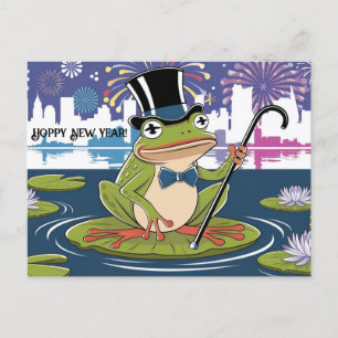 cooler Top-Hut mit Froschlillypad im neuen Jahr gl Postkarte