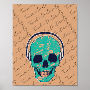 Cooler Totenkopf mit Kopfhörern Vintage-Typografie Poster