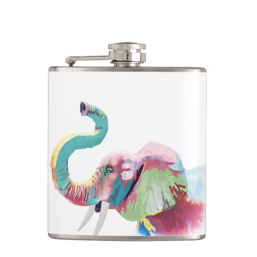 Cooler, trendiger, farbenfroher Elefant Flachmann (Vorderseite)