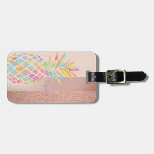 Cooler, trendiger Streifen, farbenfrohe Ananas Gepäckanhänger (Vorderseite horizontal)