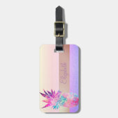 Cooler, trendiger Streifen, farbenfroher Ananas Gepäckanhänger (Vorderseite vertikal)