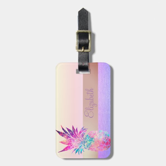 Cooler, trendiger Streifen, farbenfroher Ananas Gepäckanhänger (Vorderseite vertikal)