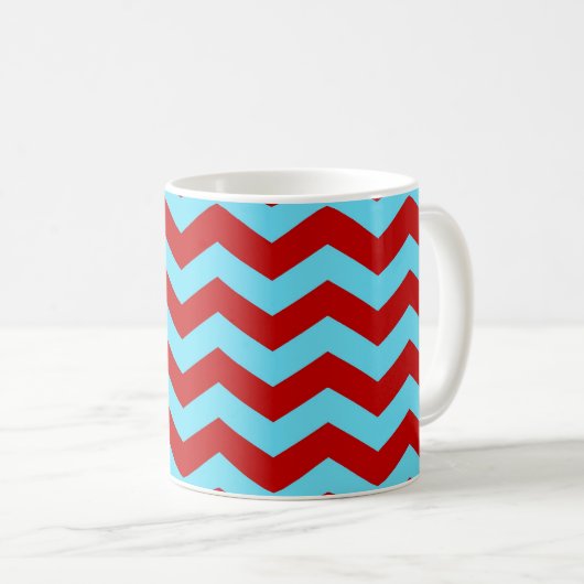 Cooler Trendy aquamariner Türkis-rote Zickzack Kaffeetasse (VorderseiteRechts)