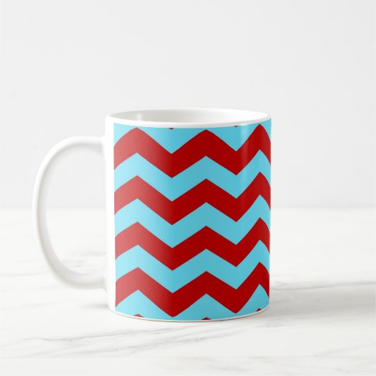 Cooler Trendy aquamariner Türkis-rote Zickzack Kaffeetasse (Links)