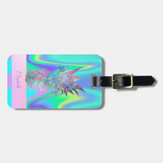 Cooler Trendy Stripe Ananas Holographisch Gepäckanhänger (Vorderseite horizontal)