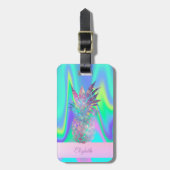 Cooler Trendy Stripe Ananas Holographisch Gepäckanhänger (Vorderseite vertikal)